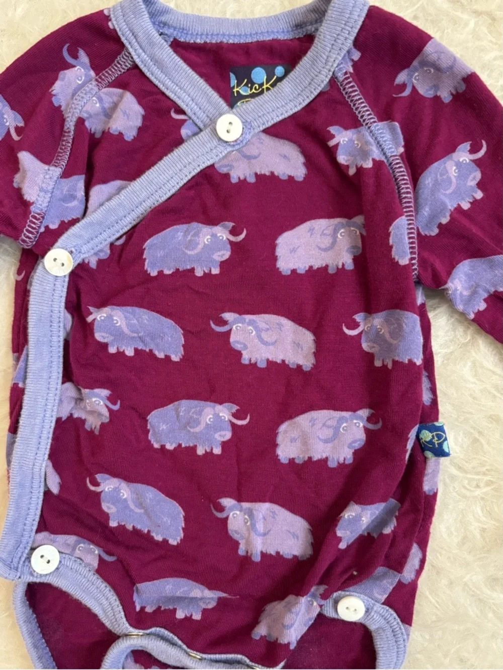 Kickee Pants Baby Bamboo Maroon & Lavender Yak AOP Wrap Bodysuit & Jogger Set